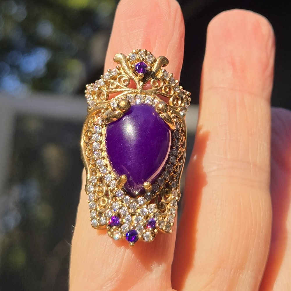 Sugilite Topaz & Amethyst Sterling & Gold Ring Sz6.75 - Picture 1 of 10